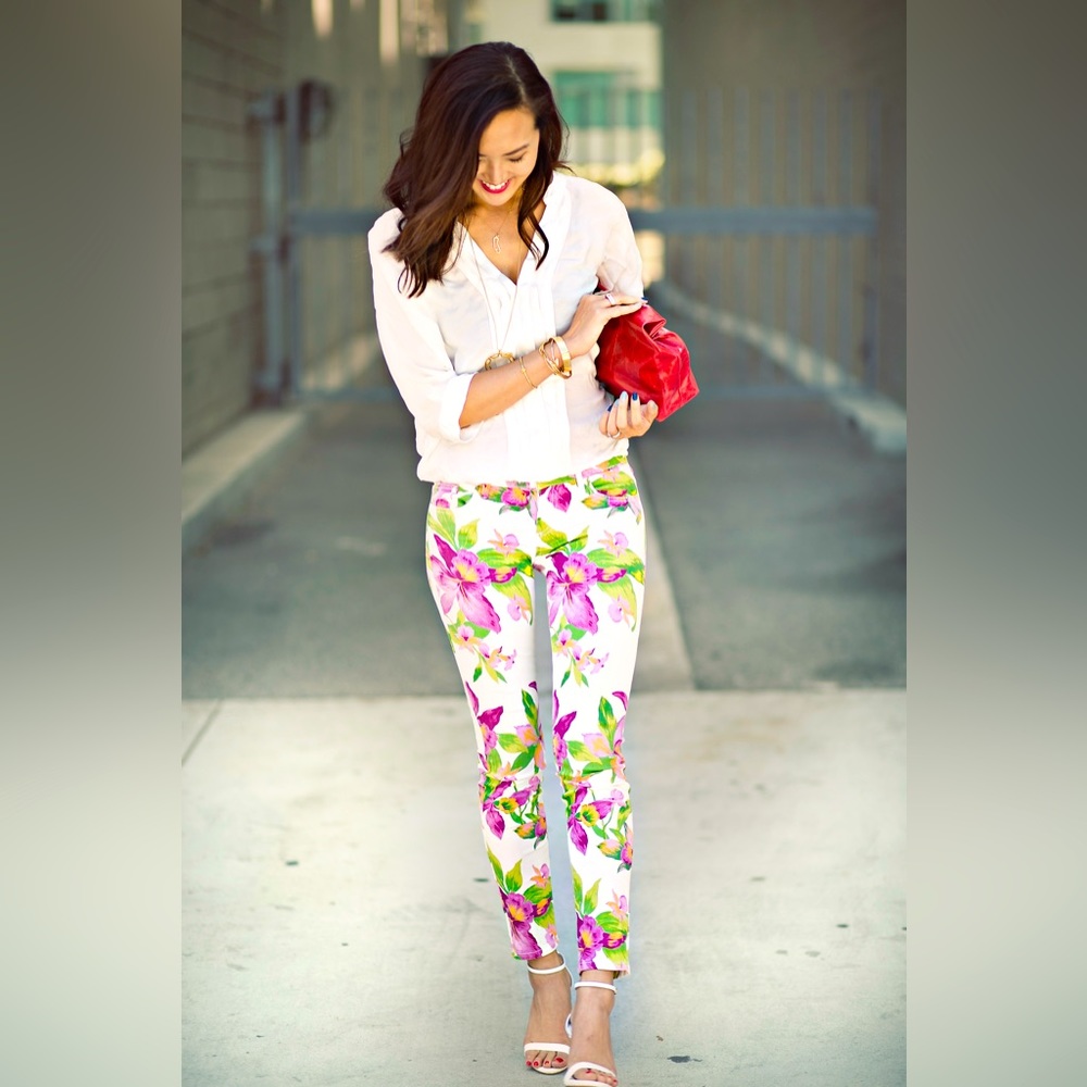 GUESS Kate Tropical Flora Pants Low Rise Skinny size 27